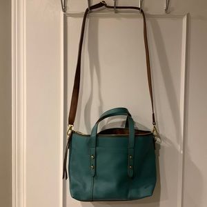 Fossil Teal Leather Crossbody Purse handbag